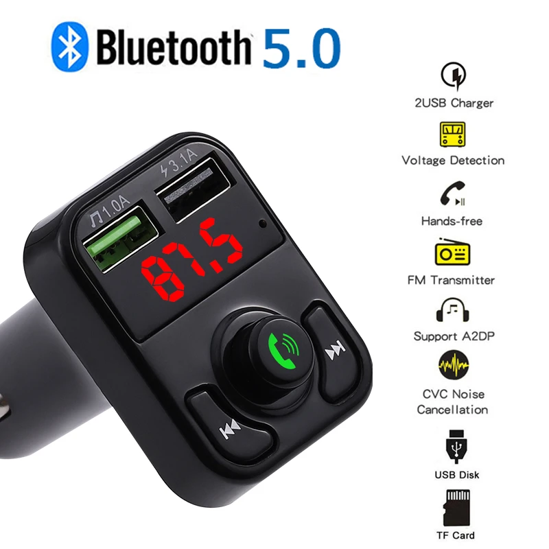 Blue tooth Car Hands-free Wireless   FM Transmitter MP3 Charger Dual Equipped Player   LED Display Dual USB Car Charger