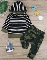 boy Christmas suit bear ears long sleeve camouflage hooded sweatshirt shirt black pants suit