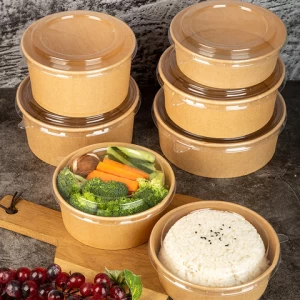 BTO disposable custom printing food packing box container salad bowls kraft paper bowl with lid