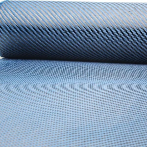 Carbon 3K Aramid 1670D Fiber Twill Weave Fabric 195g/m2 Carbon Blue Aramid Hybrid Cloth