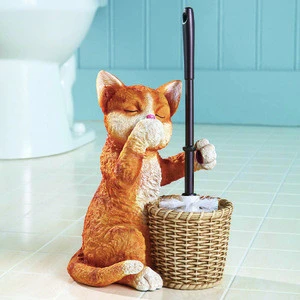 Cat Resin Base Decorative Bathroom Resin Toilet Brush Holder