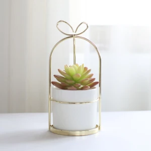 Ceramic Vase With Gold Frame White Porcelain Home Decoration Plant Planting Flower Pot