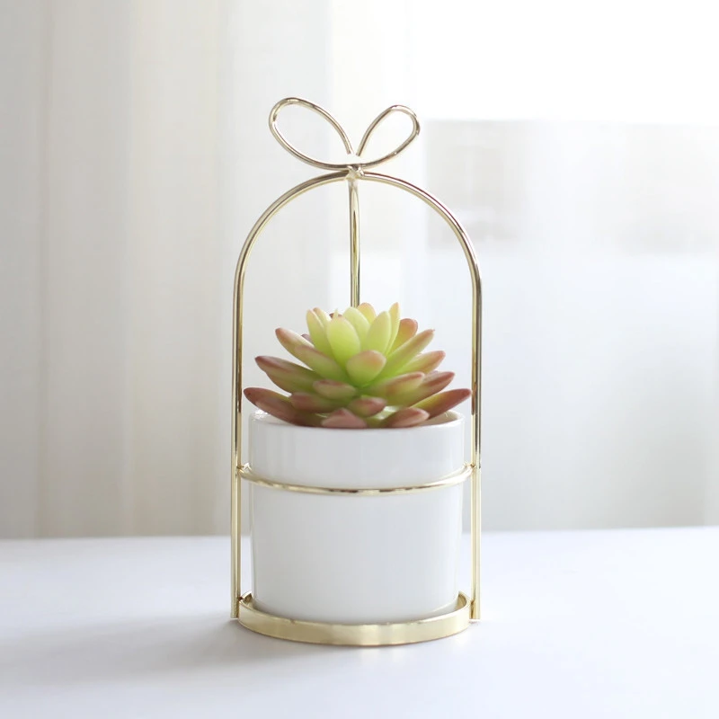 Ceramic Vase With Gold Frame White Porcelain Home Decoration Plant Planting Flower Pot