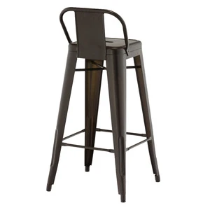Cheap Used Bar Stools Vintage Industrial Style Black Metal Stool With Back