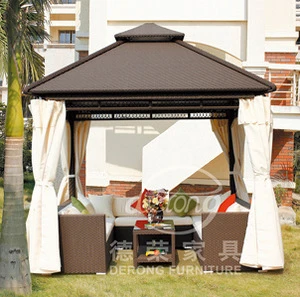 China classical design outdoor rattan gazebo/ double canypo square pavilion