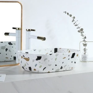 China factory supply bathroom sanitary ware ceramic terrazzo design art wash basin