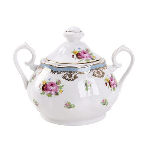 China supplier floral design white porcelain milk pot pitcher jar ceramic sugar pot