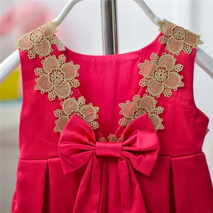 Chinese golden flower red hand embroidery designs for baby dresses