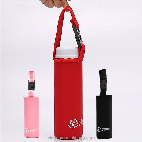 colourful neoprene sports water bottle cover with handle