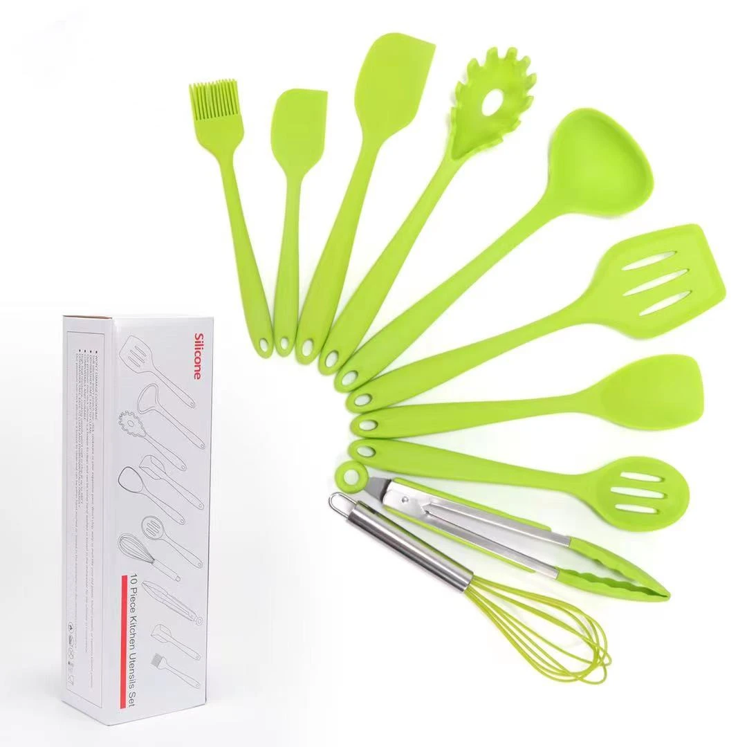 Cooking baking tool 10 pieces a set heat resistant reusable silicone kitchen utensil