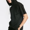 Cool Design Plain Black Boy Short Sleeve Pullover Hoodie With Hood