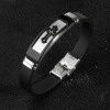 Cool mens stainless steel engraved matel charm silicone bracelet