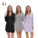 Cosy Long Sleeve Button Down Soft Women Nightie Nightshirt Wholesale For Women