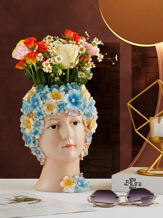 Creative Girl Loved Decorative Poly Resin Venus Flower Vase for Living Room TV Cabinet Bedroom  Celebrity Home Decor