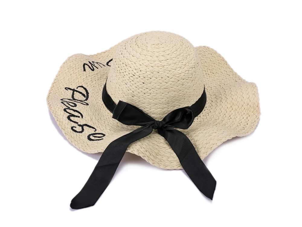 Custom Printing Paper Straw Panama Hat Wide Brim Ribbon Printing Straw Hat Mexico Sombreros Summer Beach Sun Straw Hat
