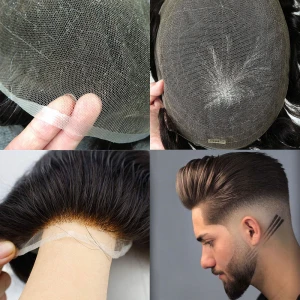 Custom Remy Indian Hair Piece System Wig For Male Handmade Hair Replacement Men Toupee Human Hair Full Swiss Lace Toupee