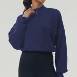 Custom Sportswear Womens Sports Fitness Cropped Half Zip Top Stand Collar Loose Breathable Hooded Jumper Workout Sweatshirt