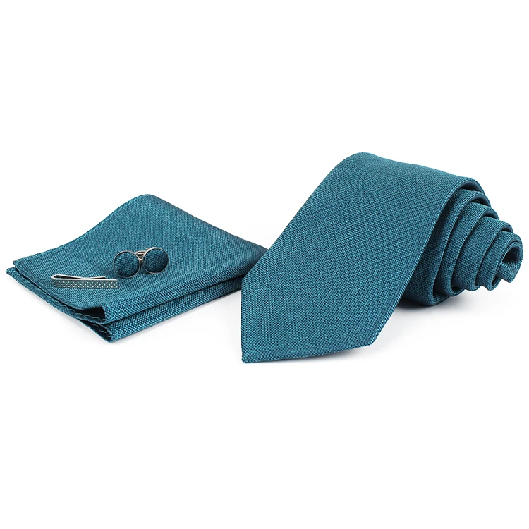 Dacheng Wholesale Custom Logo Cardboard Gift Box Cufflink Woven Solid Green Cravate Cravatta Neck Ties Set For Men