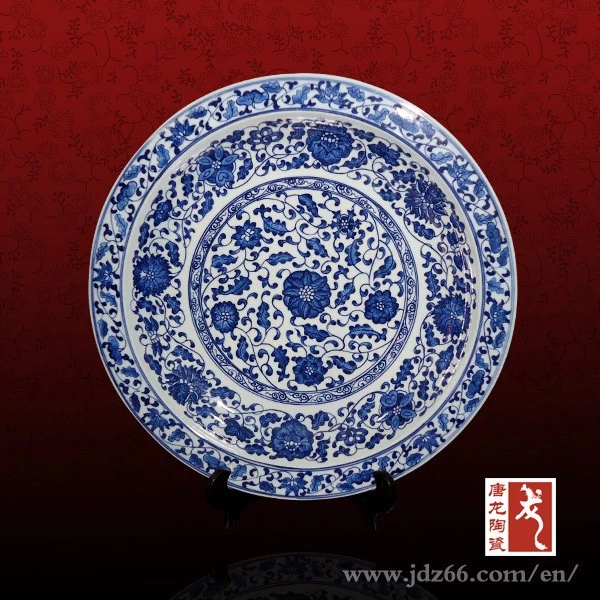 Decorative Chinese blue white porcelain plate for best selling