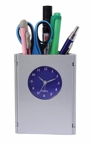 desk clock with penholder and frame with brand logo