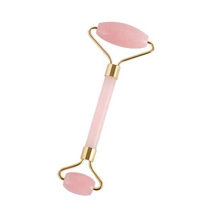 Double Head Pink Crystal Rose Quartz Facial Jade Roller Massager Slimming Tool, Anti Age
