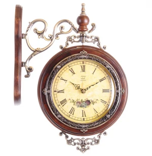 Double sided decoration station old style wooden wall clock