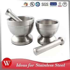 Double Wall Stainless Steel Mortar and Pestle Bowl Garlic Press Pot