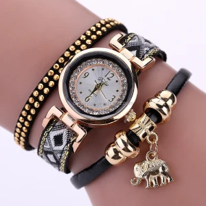 Duoya Luxury Top Brand Fashion Women Watches Gold Elephant Quartz Ladies Crystal Dress Bracelet Clock Female Wristwatches Gift
