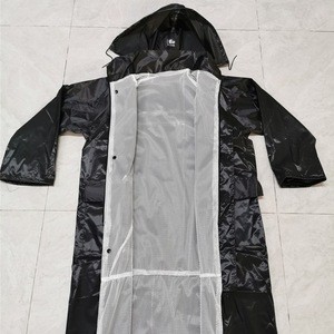 durable heavy duty polyester raincoat long to knee net lining breathable double layer