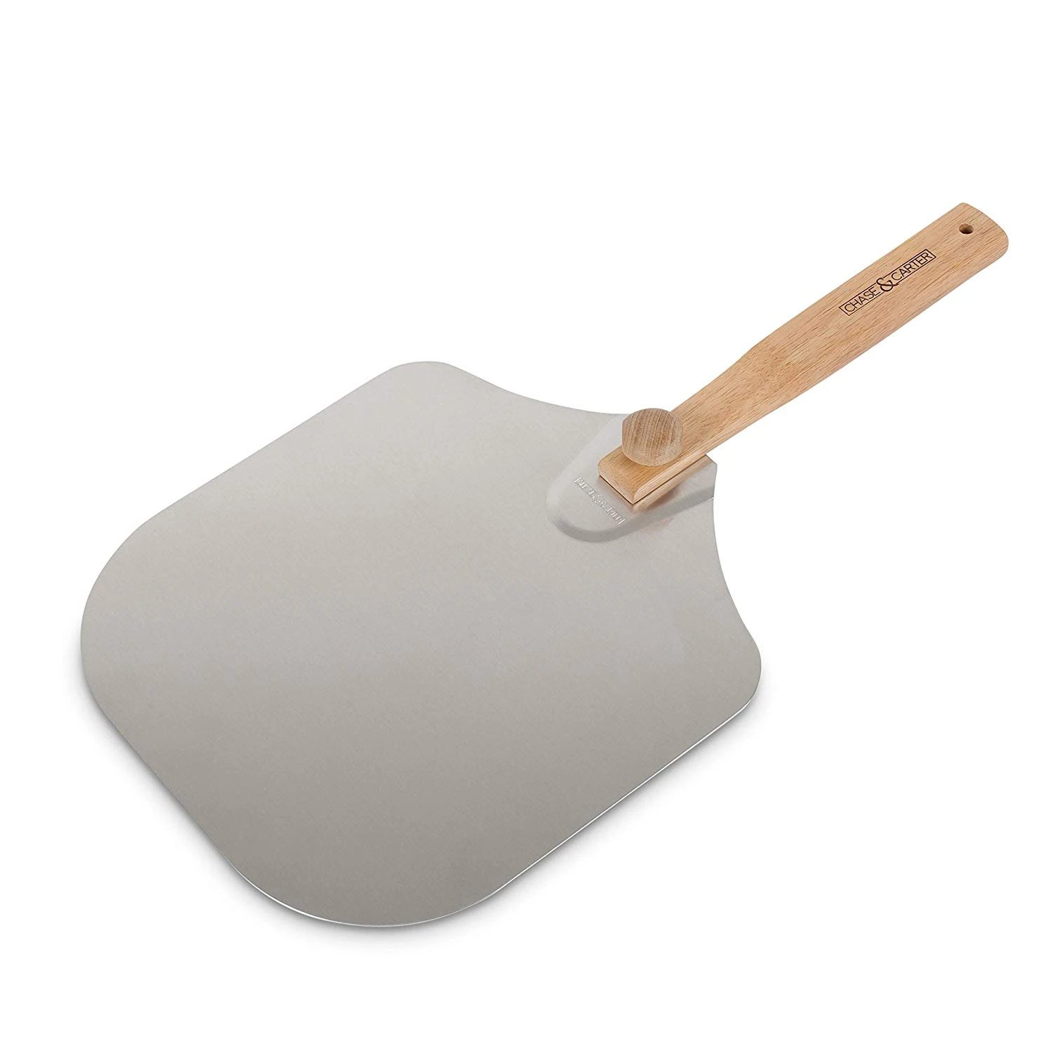 Easy to store aluminium pizza peel with detachable rubber wood handle for pizza cooking