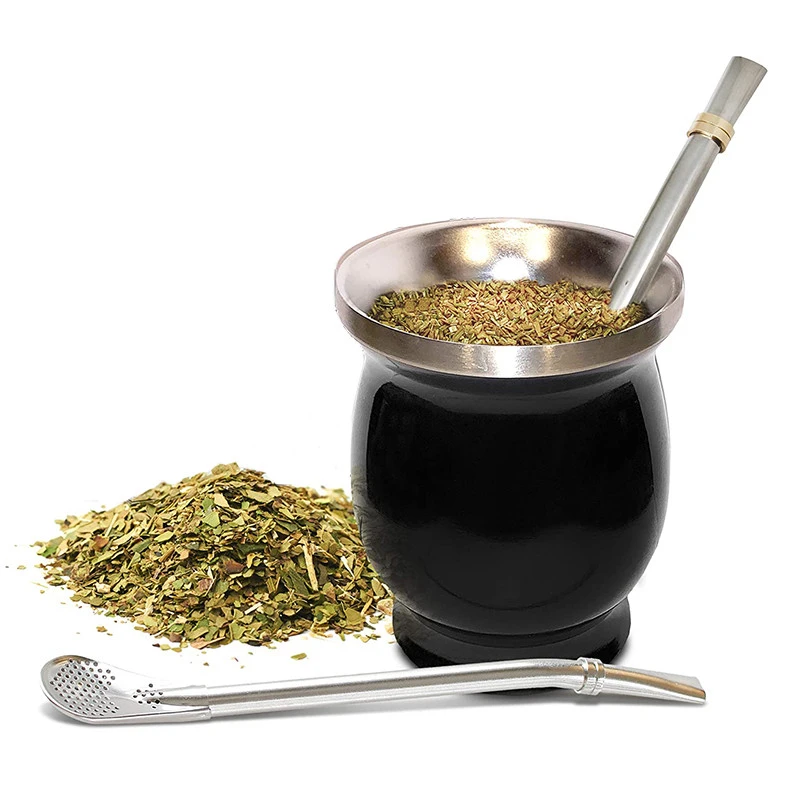 eco friendly products 2020, double wall 304 stainless steel yerba mate gourd cup with bombilla straw/