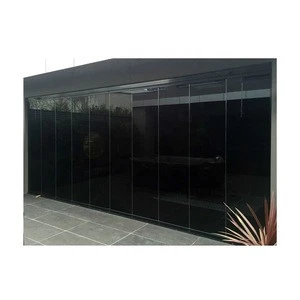 embedded floor aluminum track profile frameless folding glass door transparent terrace glazing system used as glass door sunroom