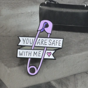 Enamel purple You are Safe with me Safety Pin Brooch Lapel Pin Jewelry with bulk stock No stock