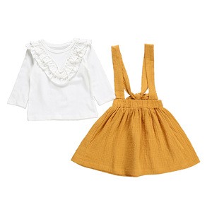 Essential autumn long Sleeve Baby pure white top Infant yellow skirt for Newborn Babies Clothes Wear clothing baby sets