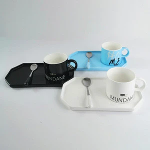 European Style Tea Coffee Mug Porcelain Cup with Saucers Spoon
