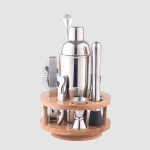 Factory Direct 700ml stainless steel unique barware sets wood base rotating stand subliva cocktail shaker set