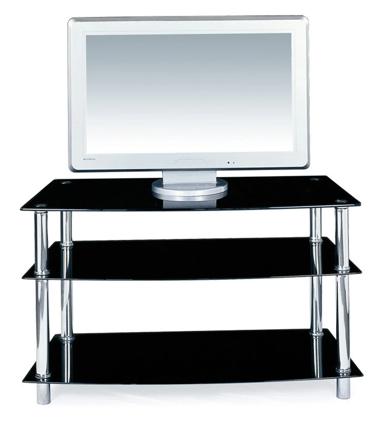 Factory price cheap modern simple design living room black tempered glass mirrored tv cabinet