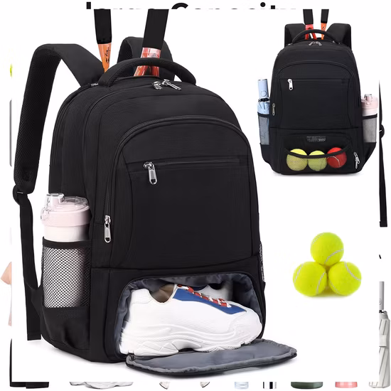 Factory Wholesale Training Tennis Backpacks with Insulate Shoe Bags Badminton Racket Bag