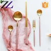 Fancy design pink handle gold plated international 304 stainless steel dinner fork knife and spoon flatware wholesale