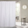 Fashion design logo printed waterproof portable custom polyester shower curtain