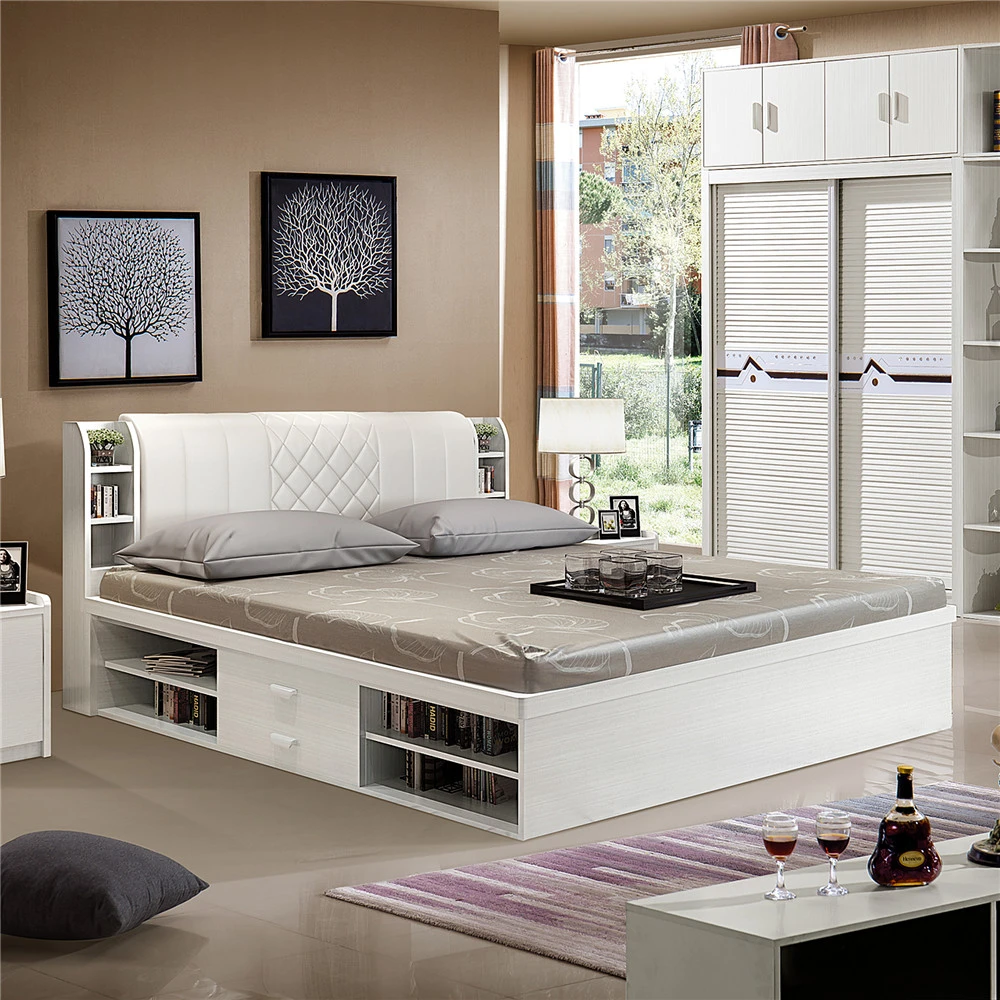 Fashion Furniture Set Double King Size Wood Beds With Storage Drawer