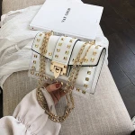 Fashion Messenger Bag Chain Clear Jelly Bag Shoulder Bag Female Rivets Transparent Square Pvc Handbag