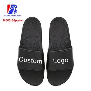Fashion New Arrival Pu Slide Sandals Printed Logo Custom Slippers For Men