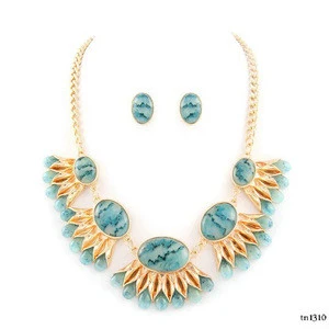 Fashion oval stone fringe designer necklace jewelry