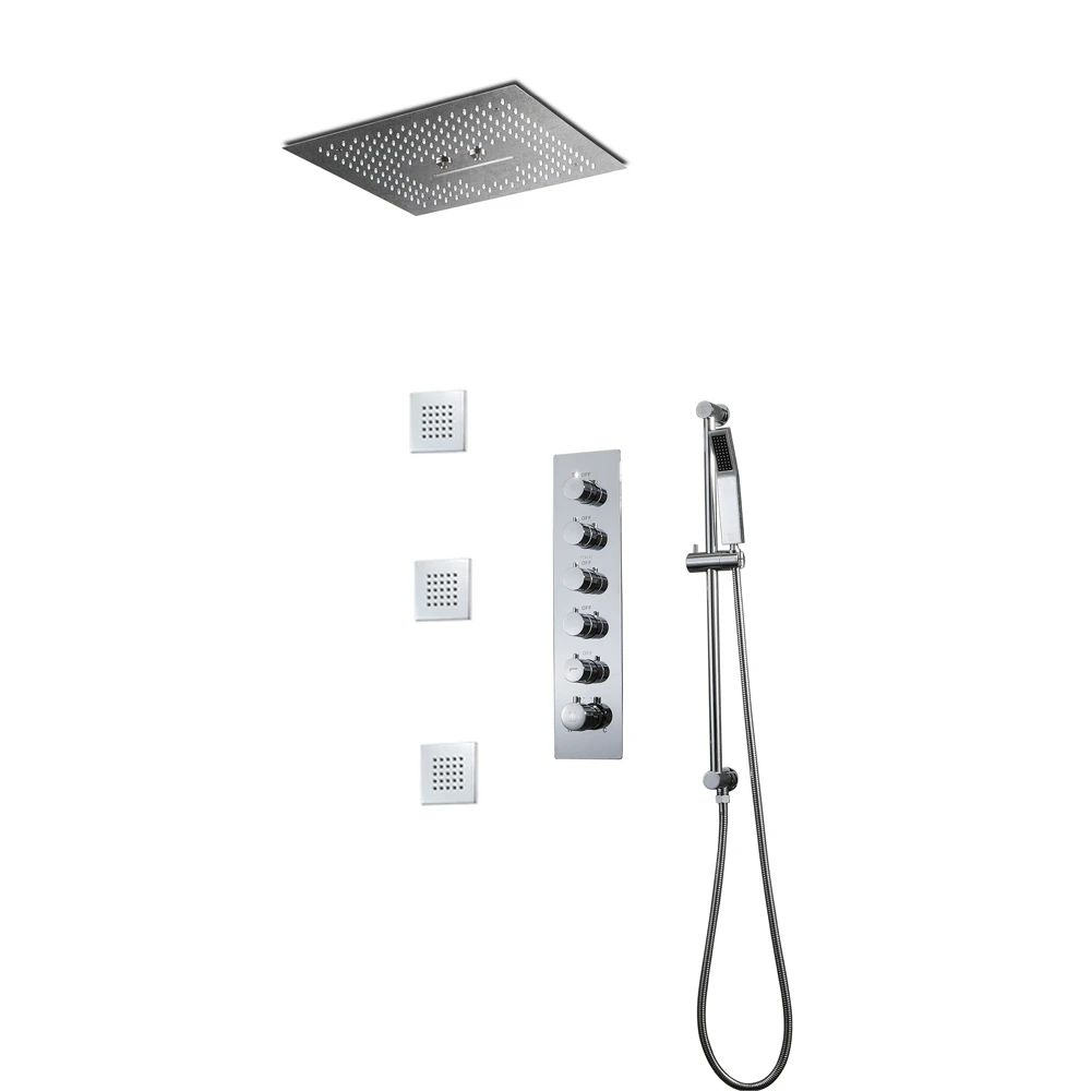 Five function wall mounted thermostatic bathroom LED shower faucet