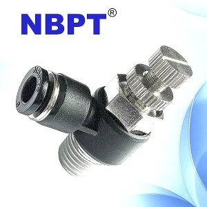 Flow control one touch Pneumatic Speed Control, Air Throttle Push To Connect Valve SC-N Series, Brass Nipple Fittings