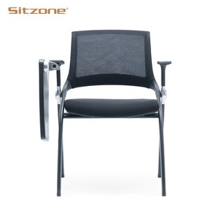 Folding adult classroom chairs conference training chair with writing pad tablet