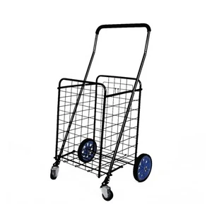 Folding Metal 4 wheel Supermarket shopping trolley, convenience store shopping cart, hand push cart for shopping