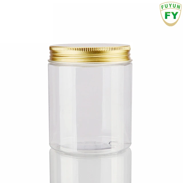 Fuyun Cookies Container Empty 250g Wide Mouth Pet Plastic Clear Empty Cosmetic Jars with Gold Aluminum Lid