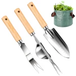 Garden Stainless steel  Set, 4 Pcs  Digging Weeder Garden Shovels Grass Puller Remover Waste Bag Outdoor Hand wooden Tools